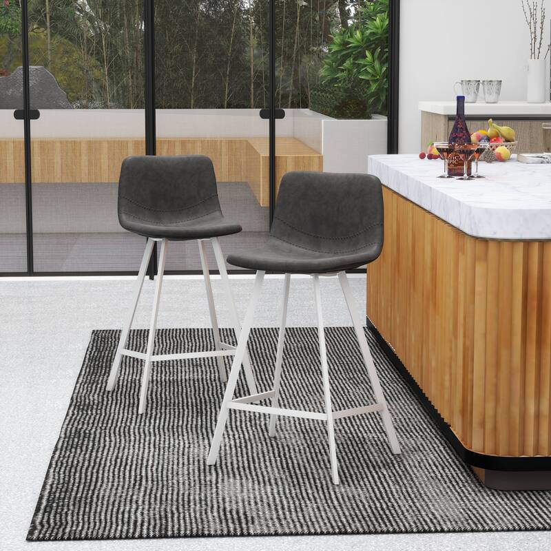 35-Inch Leather Counter Stool Padded Seat Stainless Steel Base and Footrest