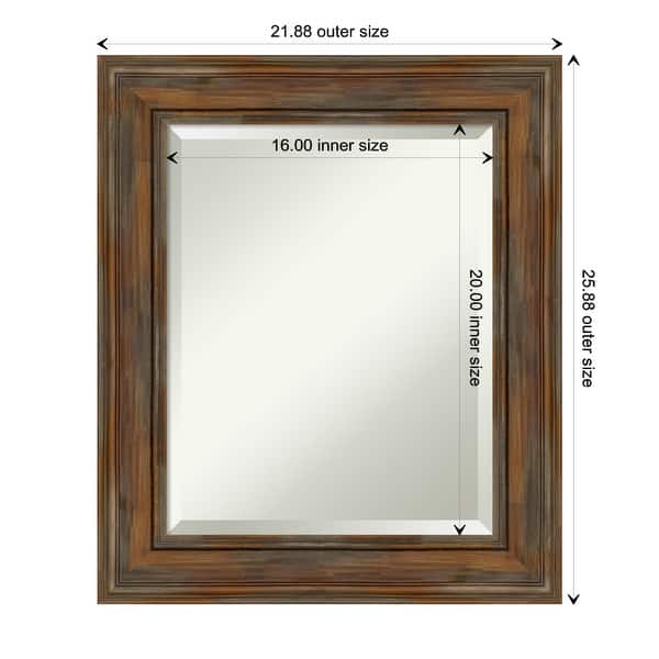dimension image slide 1 of 4, Beveled Wood Wall Mirror - Alexandria Rustic Brown Frame