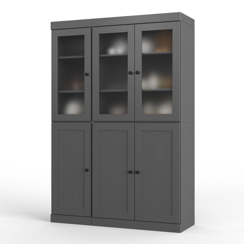 Palace Imports 100% Solid Wood 48.5" Pantry Cabinet with Frosted Glass, Shaker Doors and Adjustable Shelves - Gray