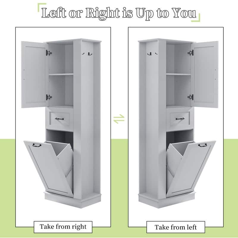 Modern Tall Storage Cabinet - Tilt-Out Compartment,Adjustable Shelves,80LBS Capacity,Soft-Close Hinges,Aluminum Alloy Handles
