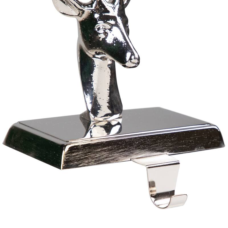 8" Shiny Silver Deer Head Christmas Stocking Holder