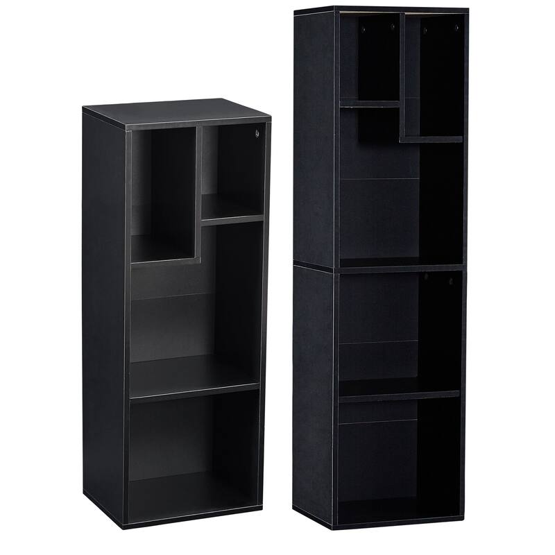 VECELO 3-Tier Bookcase and 4-Tier Bookcase set, Modern & Contemporary Wooden Bookshelf sets(set of 2) - Black(set of 2)