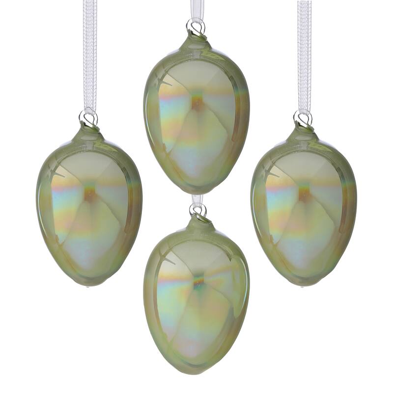 4" Iridescent Glass Egg Ornament Box of 4