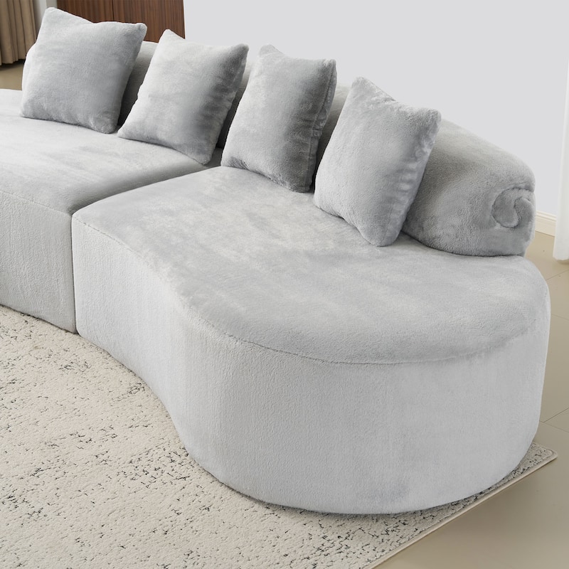 Modern And Simple Curved Flannelette Sofa.Creative Multi-Seater,With A Combination Of Pillows