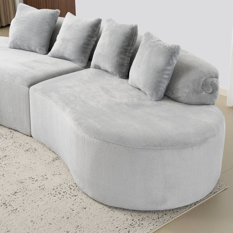 Roomfitters Modern Curved Flannelette Multi-Seater Sofa with Pillows, Creative Minimalist Design for Living Room