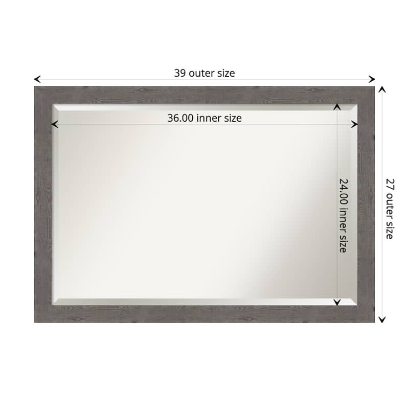 Beveled Bathroom Wall Mirror - Rustic Plank Grey Narrow Frame - Outer Size: 39 x 27 in