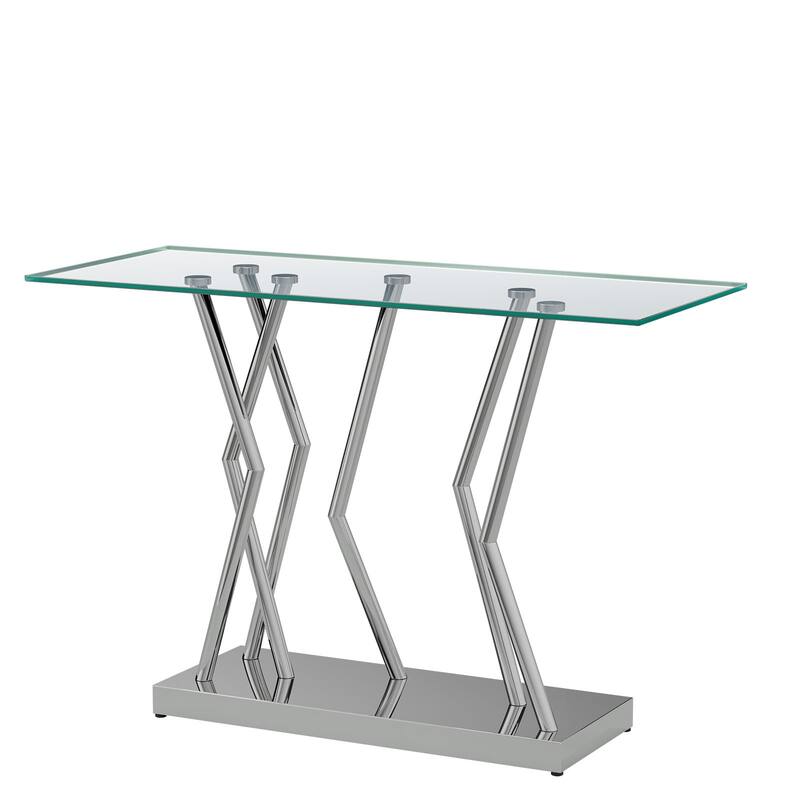 Tempered Glass Top Console Table, Entryway Sofa Table with Metal Base - 43.3"L x 15.8"W x 29.9"H