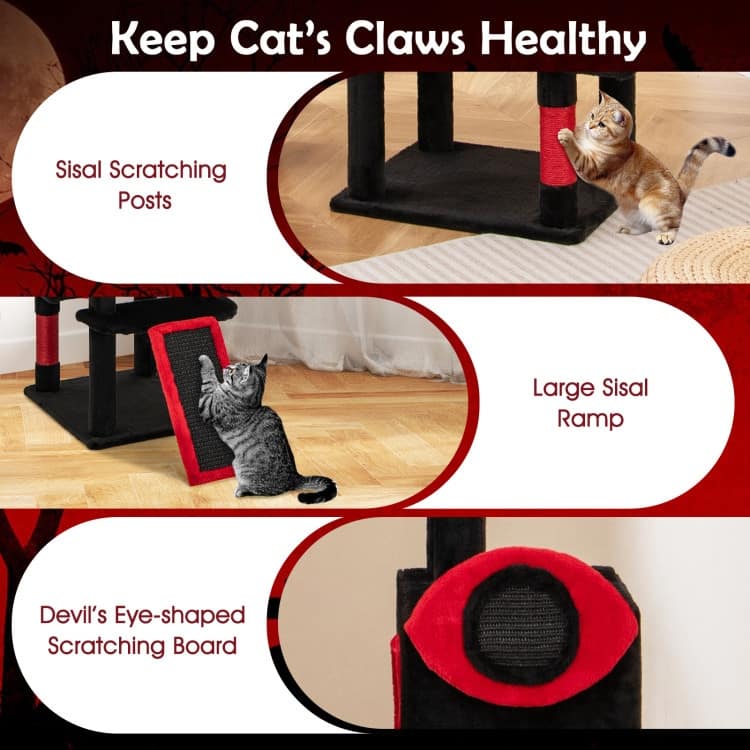 Black and Red Gothic Cat Tree Tower with Condos Perches Hammock and Scratching Posts Multi Level Cat