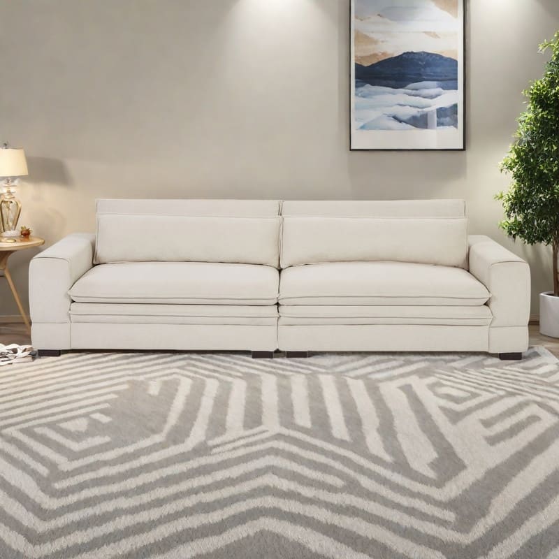 104.72" Mid-Century Modern Fabric Sofa with Solid Wood Legs - Beige