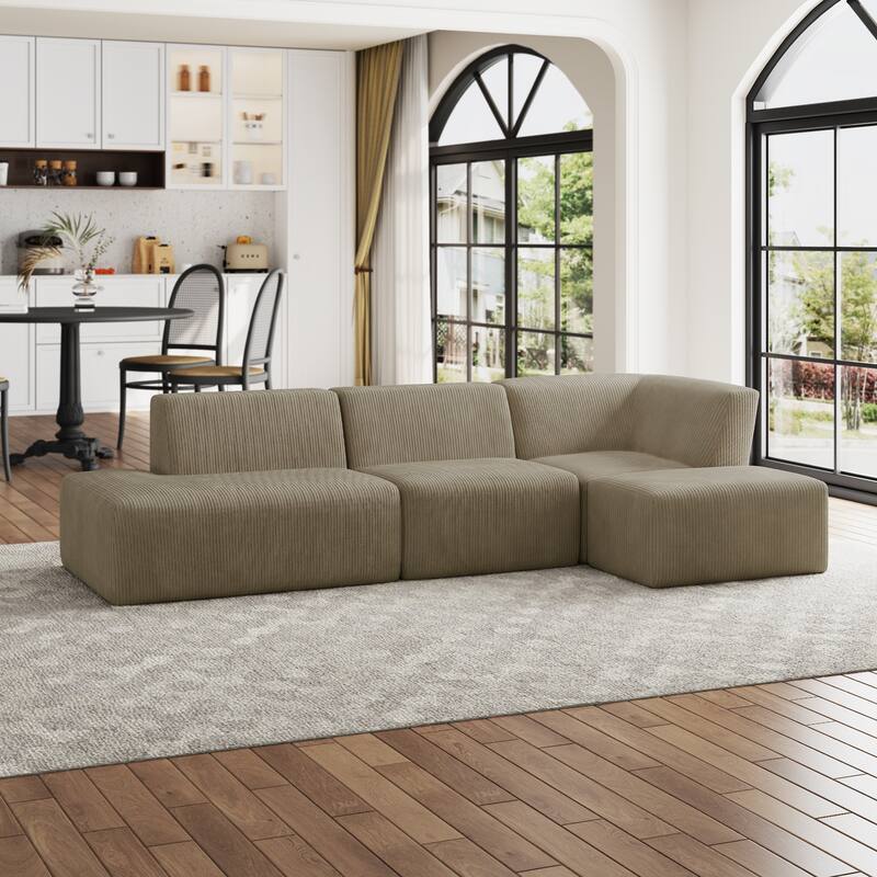 Oversized Corduroy Modular Sectional Fabric Sofa Set - KHAKI/SIDE CHAIR&ARMCHAIR&OTTOMAN&ARMLESS