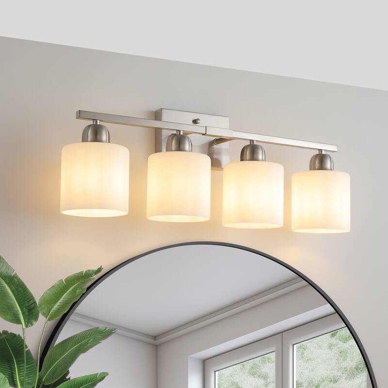 Bathroom Light Fixtures, 4-Light Modern Vanity Light Over Mirror, Wall Sconces with Frosted Glass Shades(Bulbs Not Included)