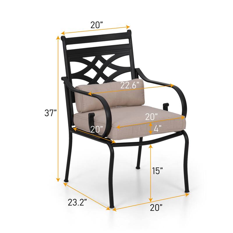 MAISON ARTS 7-Piece Outdoor Dining Set Steel Rectangle Table & Elegant Cast Iron Pattern Dining Chairs