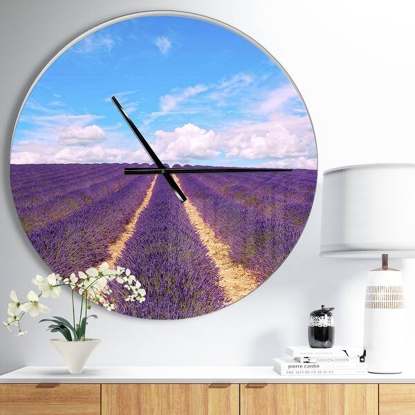 slide 2 of 10, Designart 'Blooming Lavender Flower Field' Oversized Traditional Wall CLock 23 in. wide x 23 in. high