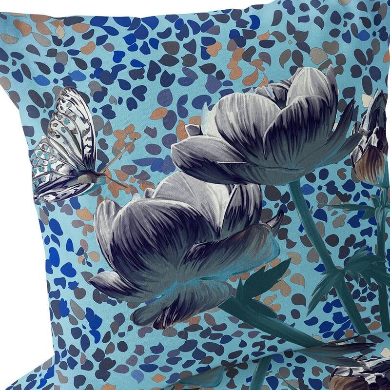 HomeRoots Set of Two 16" X 16" Blue and White Butterfly Blown Seam Floral Indoor Outdoor Throw Pillow - 16.00' X '16.00' X '5.00