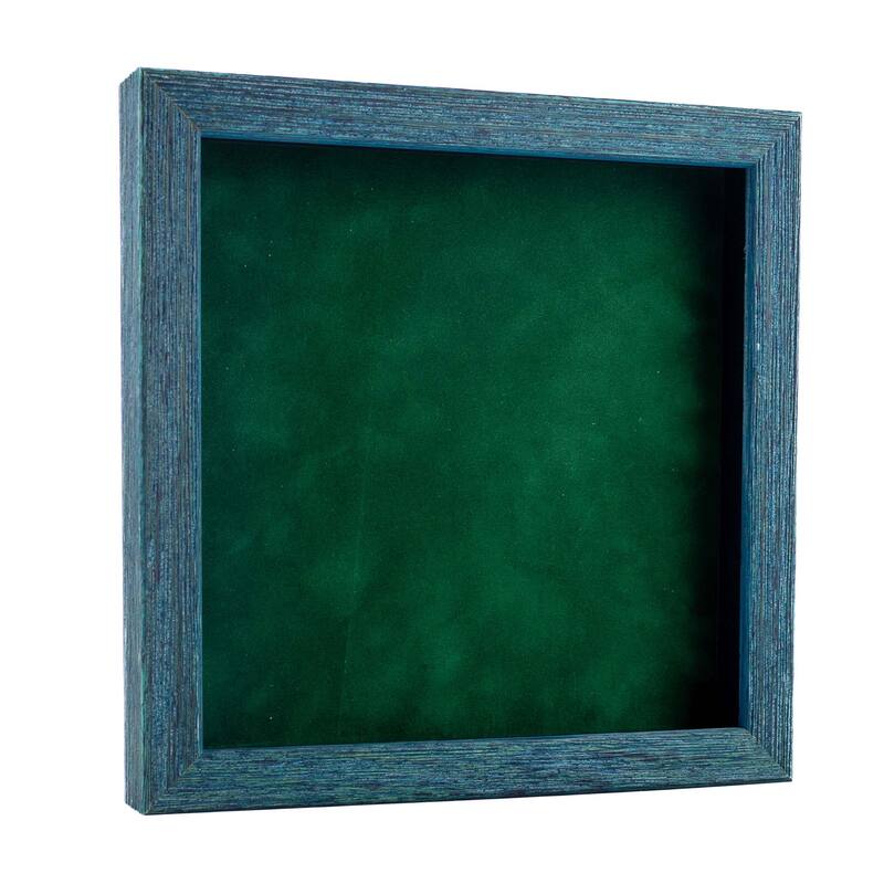 30x30 Shadow Box Frame Blue Wood | 1" Usable Display Depth | Includes a Forest Green Suede Acid-Free Backing Board - Blue