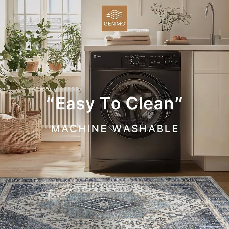 Mcow Faded Floral Vintage Low-Pile Machine Washable Non-Slip Area Rug