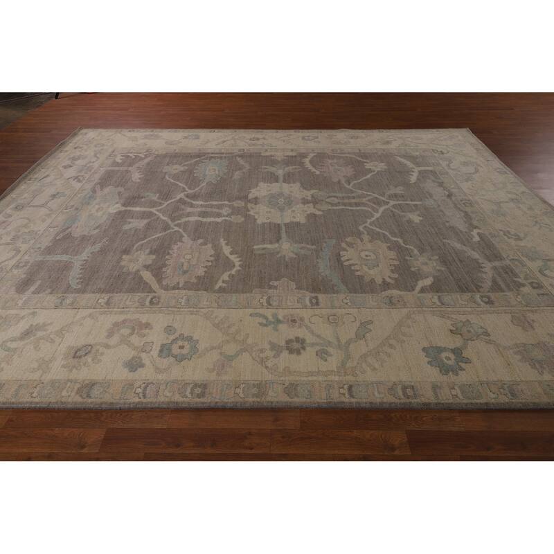 Vegetable Dye Oushak Turkish Floral Area Rug Handmade Wool Carpet - 9'6"x 11'8"
