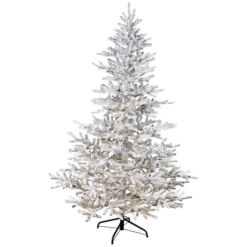 Pre-Lit Medium IPT Artificial Flocked Garden Christmas Tree - 7.5' - Warm White LED Lights - 7.5 Foot