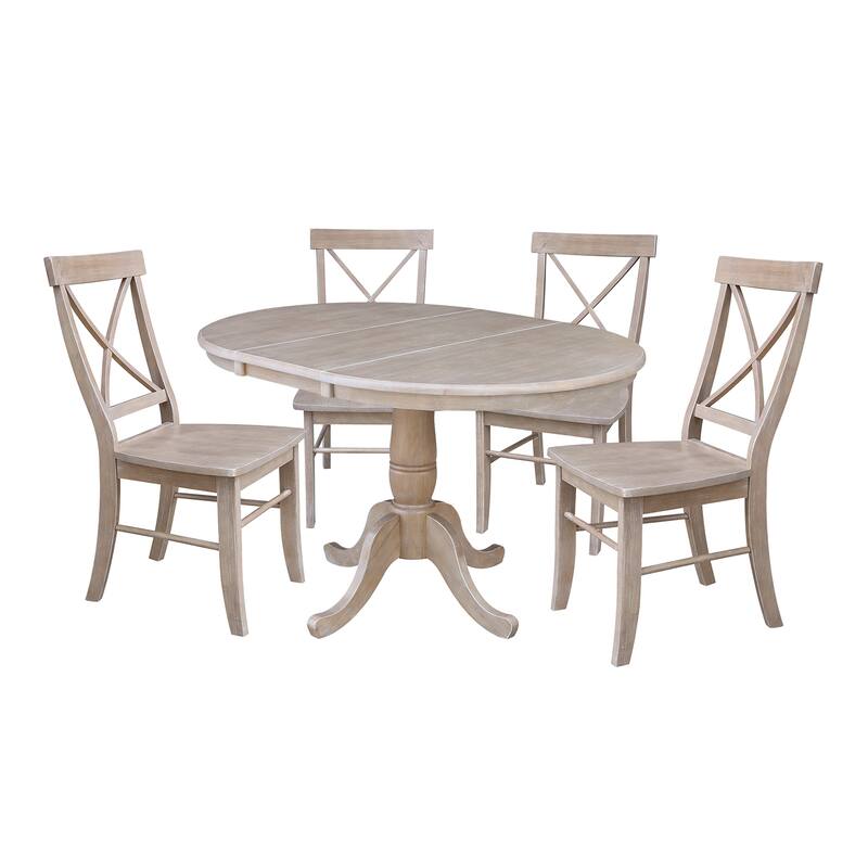 36" Round Extension Dining Table with Four Chairs, Washed Gray Taupe