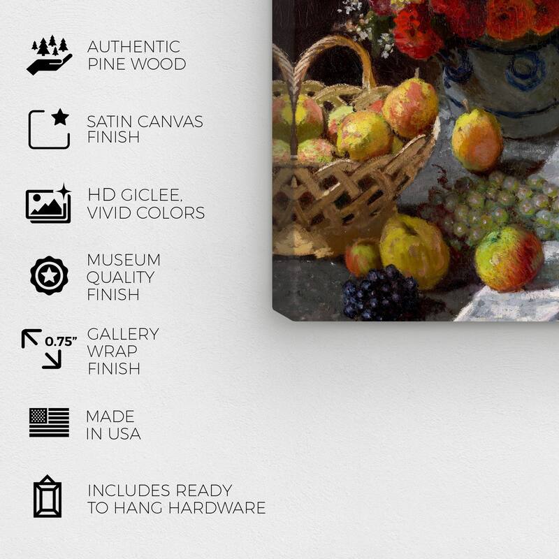 Wynwood Studio Canvas Floral and Botanical Claude Monet - Still Life with Flowers and Fruit Wall Art Canvas Print