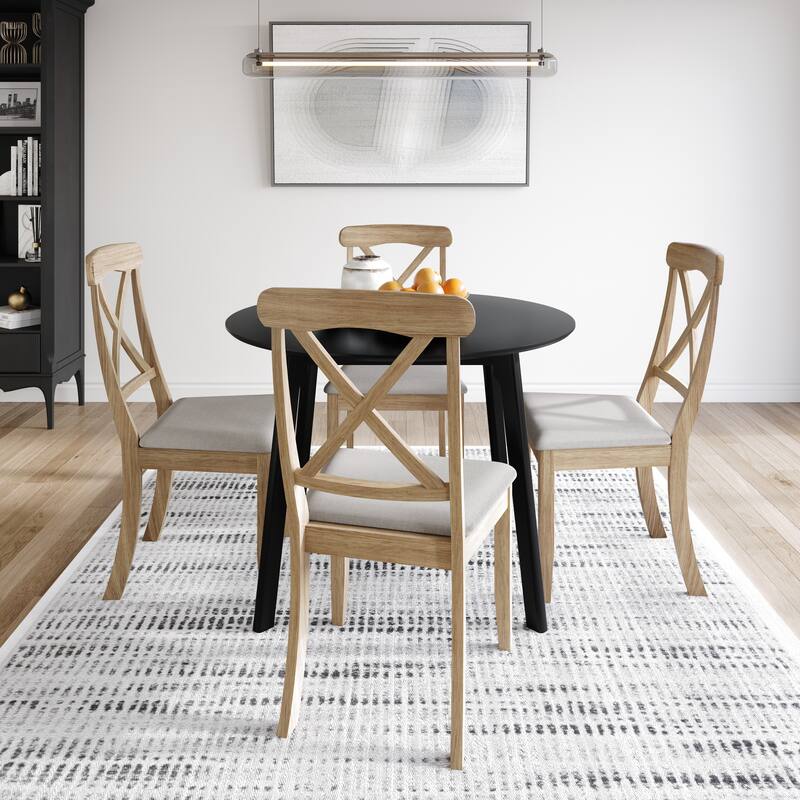 CraftPorch Farmhouse 4-Piece Chair and Round Table Wooden Dining Set