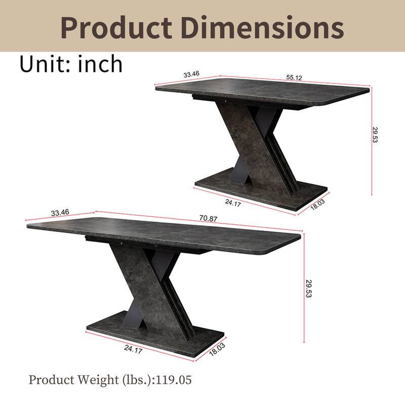 70.8" Modern Dining Table with X-Base, 110LB Capacity, Seats 6-8