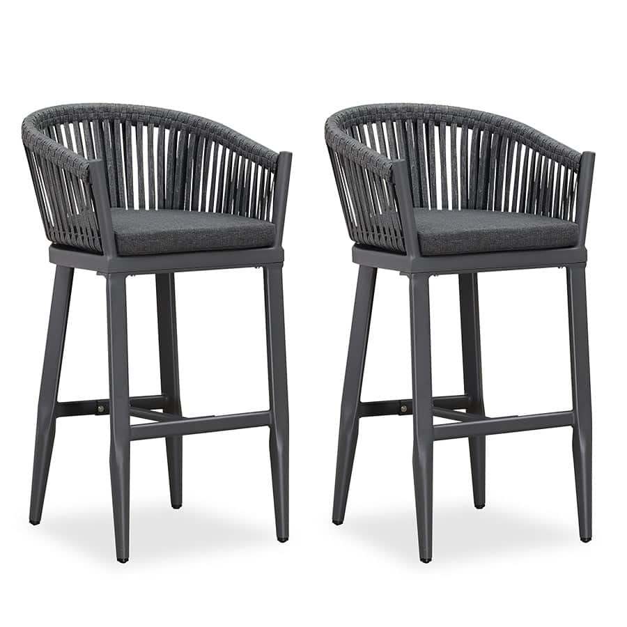 PURPLE LEAF 2 Set of Modern Bar Stool with Backrest and Arm Aluminum Legs Cushion include