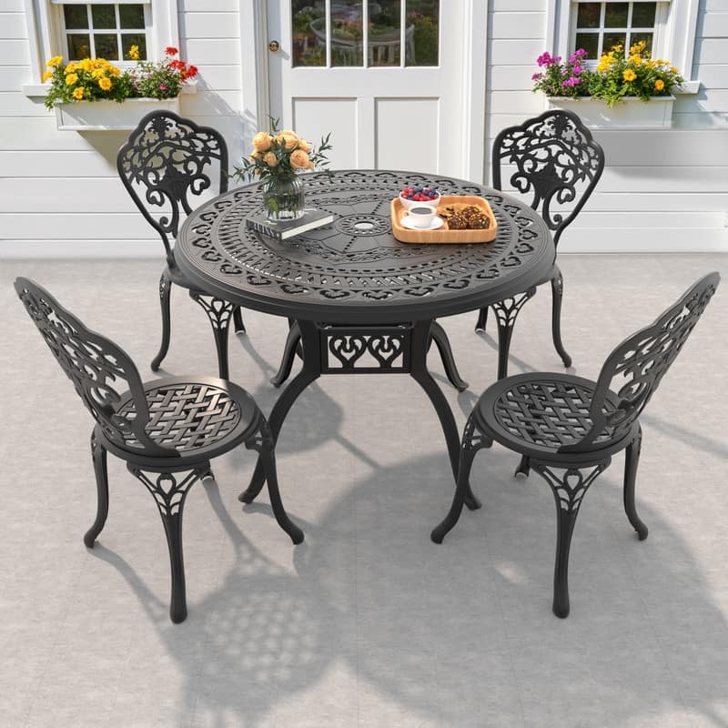 Traditions 5-Piece Patio Outdoor Dining Set with 4 Dining Chairs and 39.37 in.Round Table, Rust Free