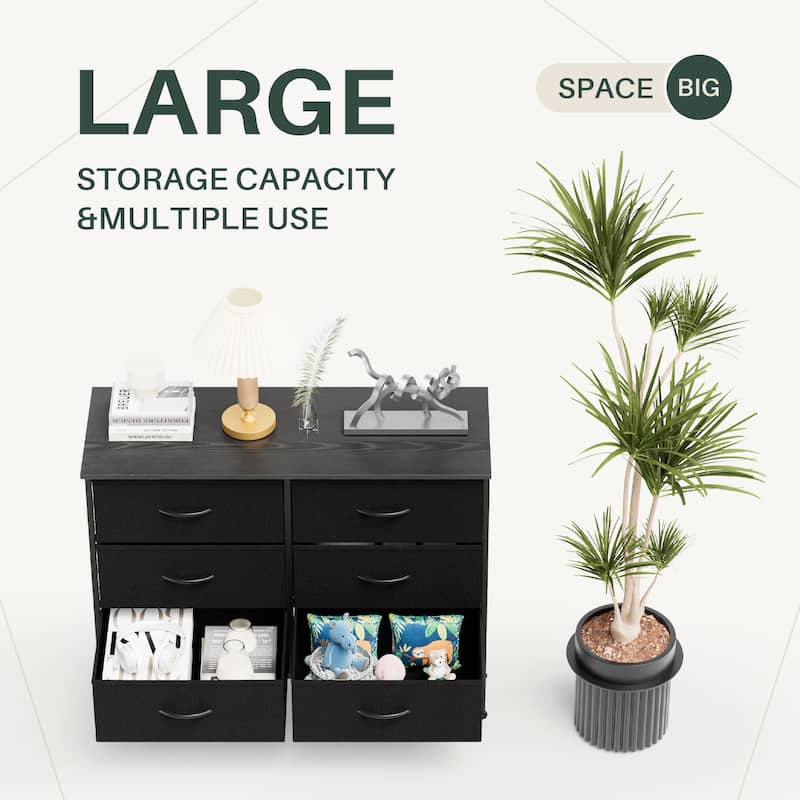 Tall Dresser Storage Tower with 6 Fabric Drawers, Grey, Black, Rustic Brown,White