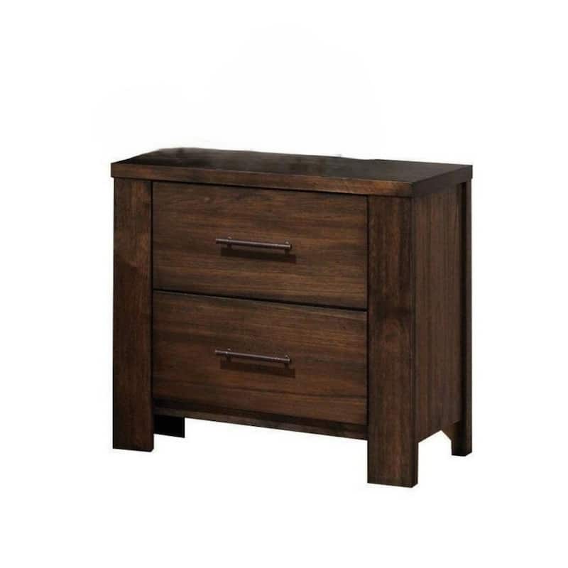 Brown Wood 2-Drawer Rectangular Nightstand with Legs for Bedroom Use - Brown