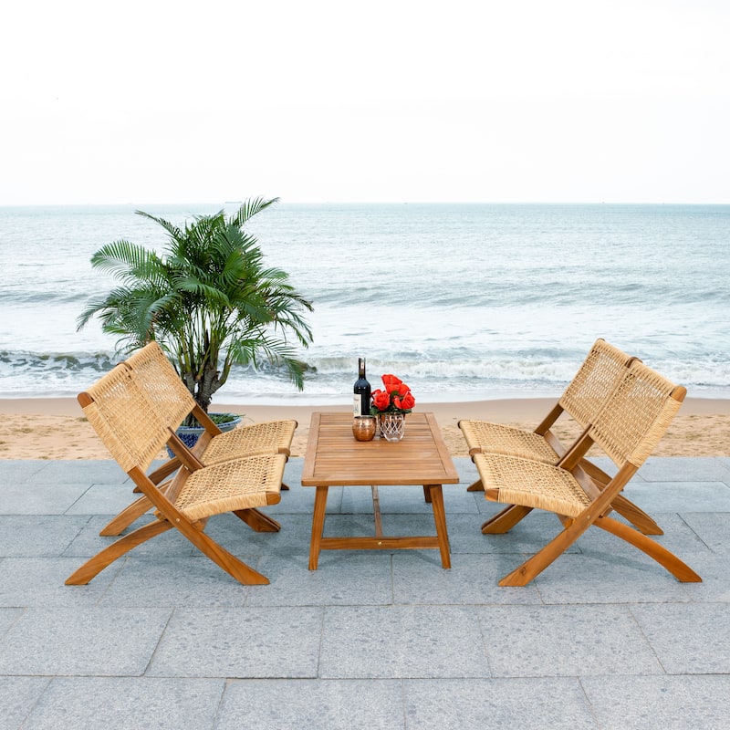 SAFAVIEH Outdoor Almine 5-Piece Acacia Wood Coffee Set - 24Wx45Dx28H