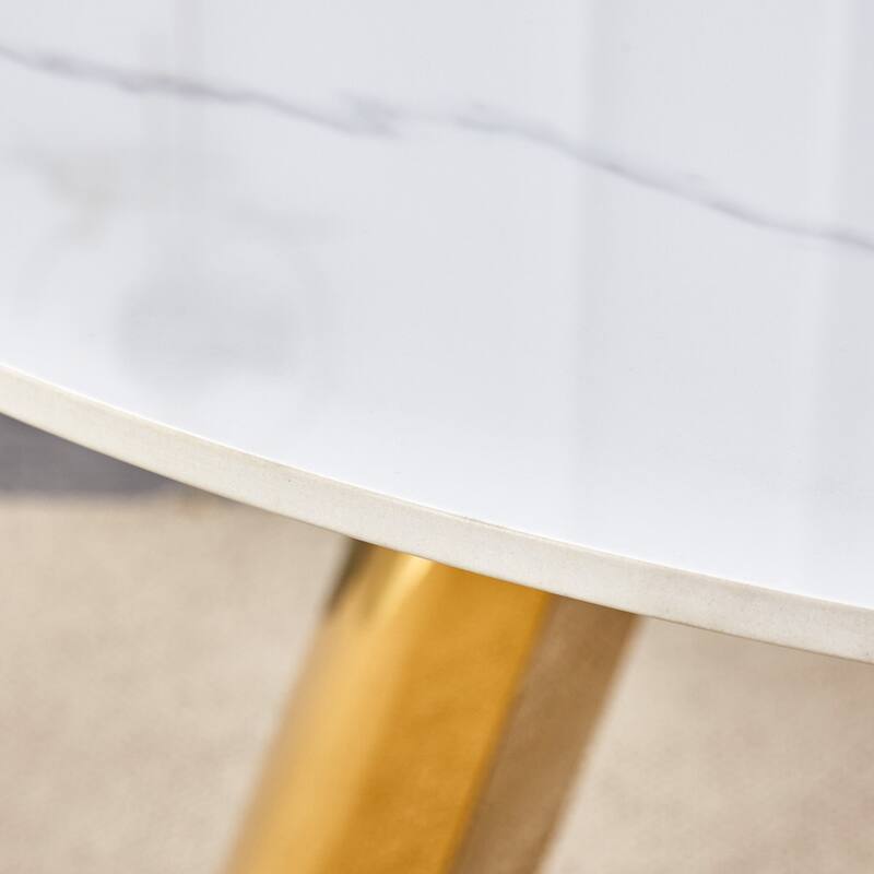 Roomfitters 42" Luxury Sintered Stone Round Dining Table with Steel Legs, Heat-Resistant Top, White