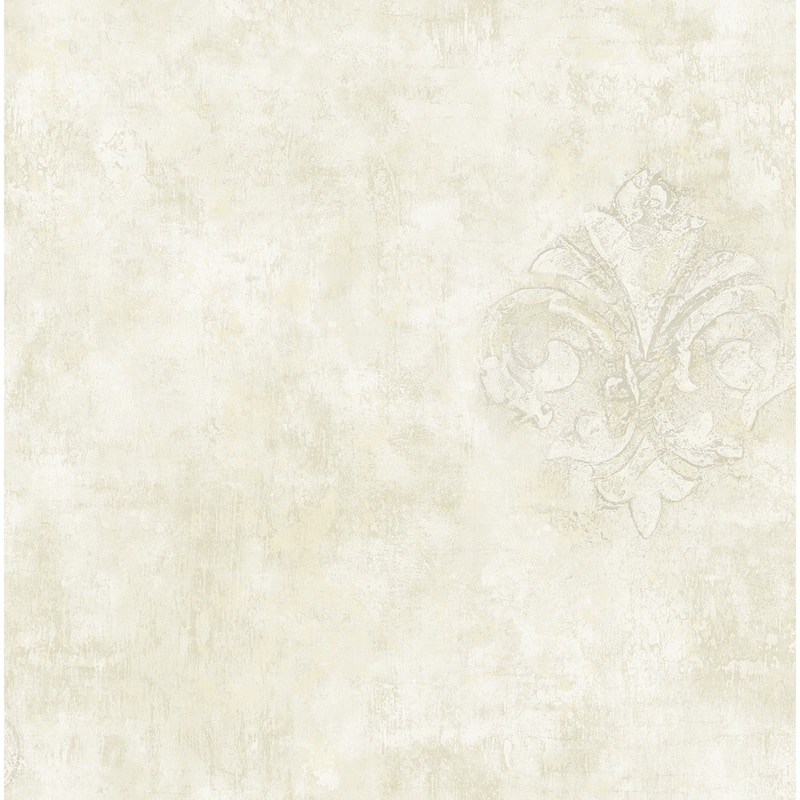 Seabrook Designs Galilea Damask Faux Unpasted Wallpaper - 20.5 in. W x 33 ft. L - Metallic Cream