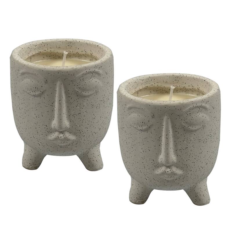Cream 6 oz Resting Face Ceramic Candle with Light Floral Scent - Grey