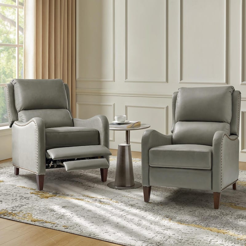 Brigida Modern Genuine Leather Nailhead Trim Recliner with Adjustable Footrest Set of 2 by HULALA HOME
