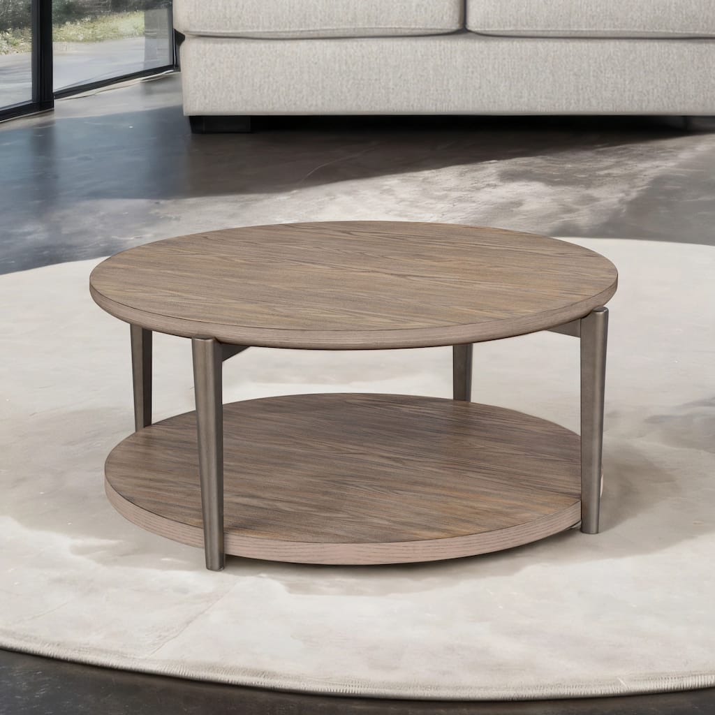 Furniture of America Tayen Modern Natural Round 1-Shelf Coffee Table with Casters