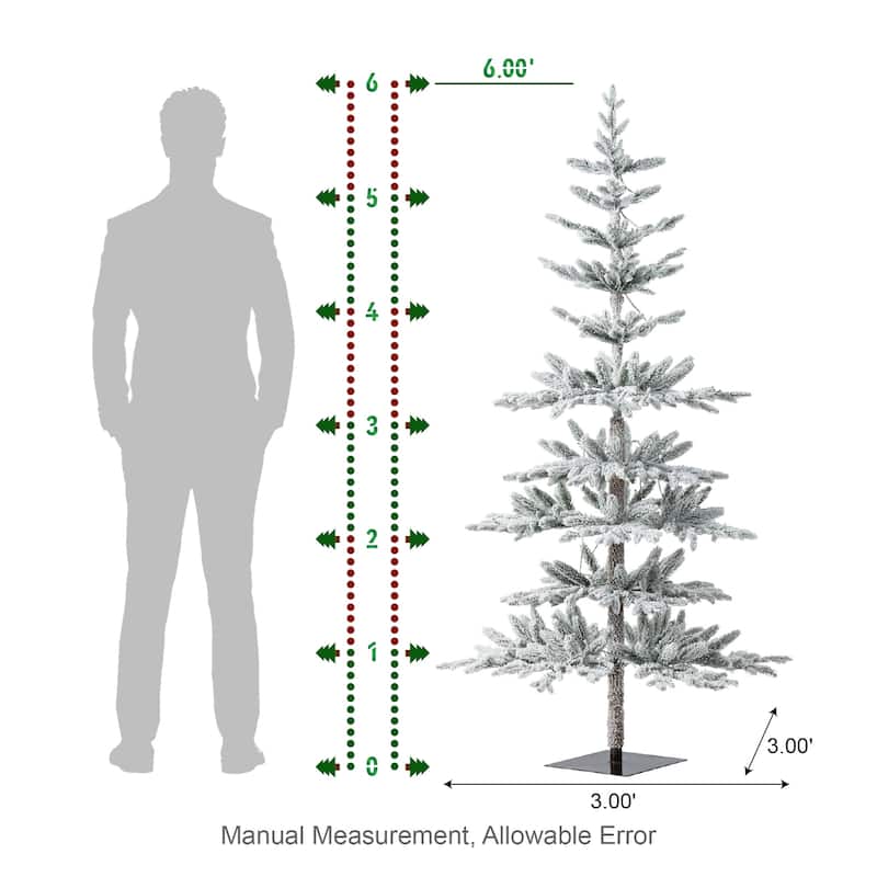 Glitzhome 6ft/7ft/9ft Deluxe Pre-Lit Flocked Slim Fir Artificial Christmas Tree with Warm White Lights