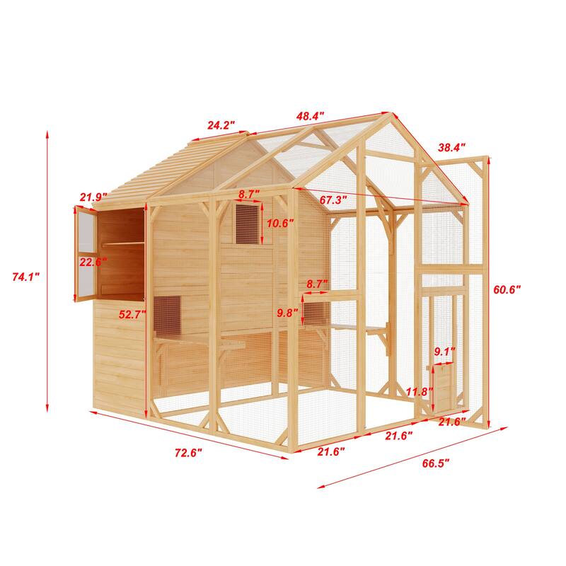 Cat Catio Window Box for 6 to 8 Kittens, Lockable House with 5 Windows