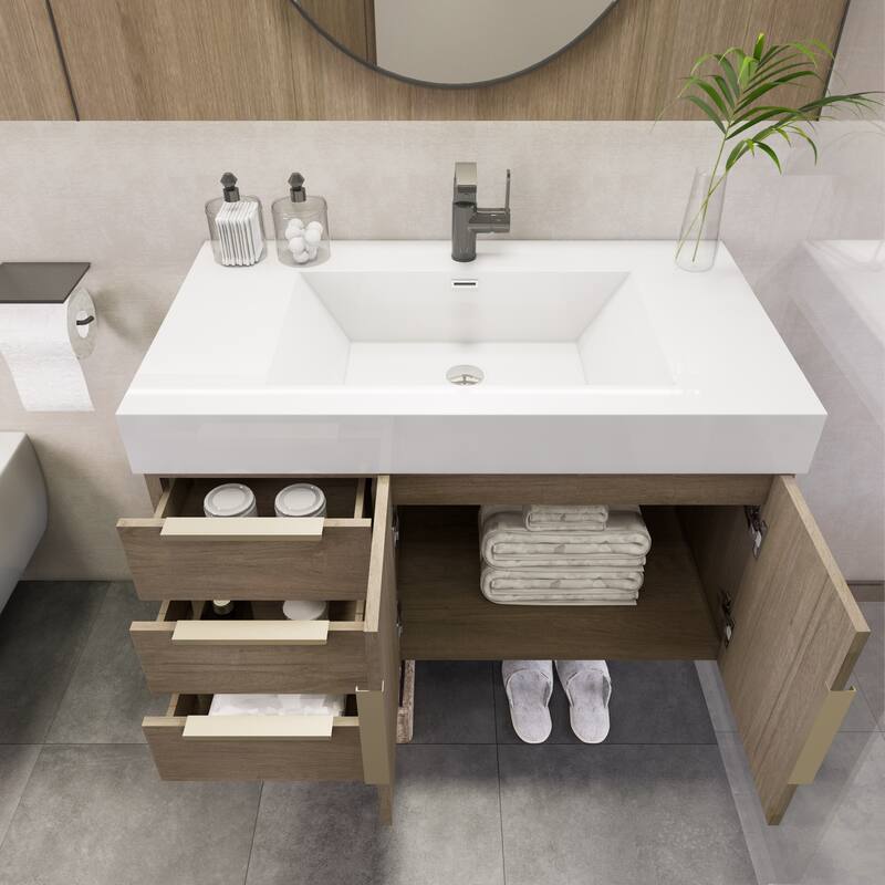 Noble 36" Wall Mounting Vanity (L Drawer) with Reinforced Acrylic Sink