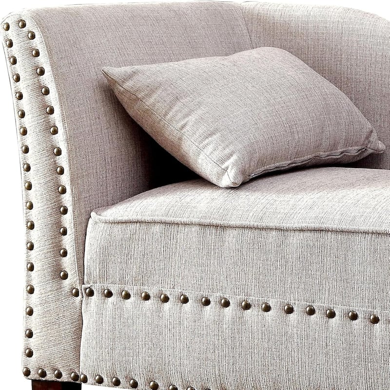 Modern Contemporary 1pc Chaise Beige Linen Like Fabric Nailhead Trim Living Room Bench Pillow