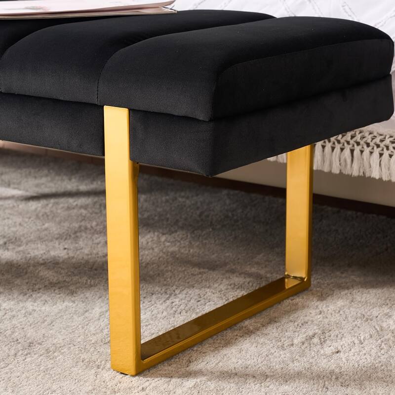 Upholstered Bedroom Bench Tufted Entryway Bench Modern End of Bed Bench Dining Bench with Gold/Black Metal Legs for Window