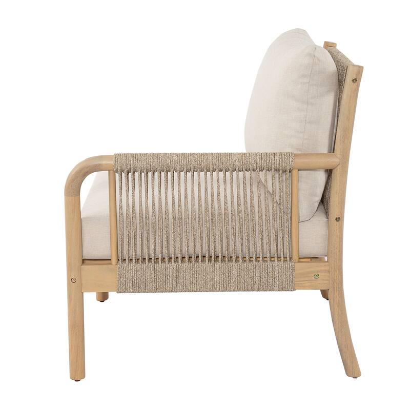 Christopher Knight Home - CoastalRope Modern Outdoor Acacia Wood 7 Piece Conversation Set with Rope Woven Arms