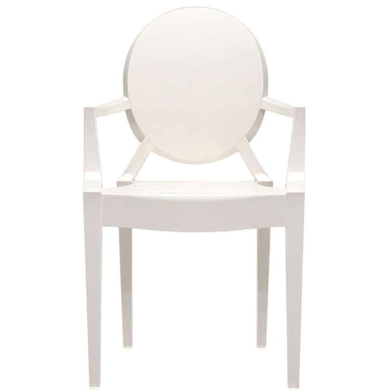 Designer Style Modern Dining Kitchen Crystal Clear Molded Plastic Transparent with arm Chairs Indoor Outdoor - White