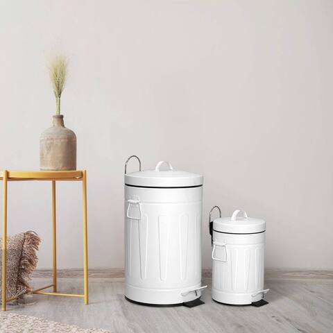 Innovaze 3.2 Gal./12-Liter and 0.8 Gal./3 Liter Old Time Style Round White Metal Step-on Trash Can Set