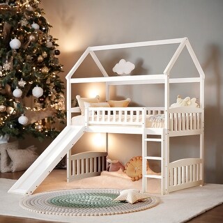 Contemporary Design Twin Loft House Bed with Slide, Ladder and Safety Guaranteed, Sturdy Construction & Unique Design