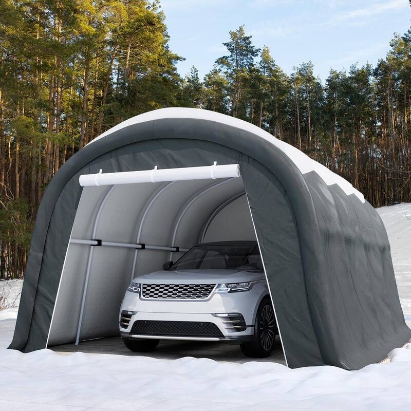 COSIEST 13'x20' Hardtop Carport with Roll-Up Doors & PE Cover - Grey-13x20ft