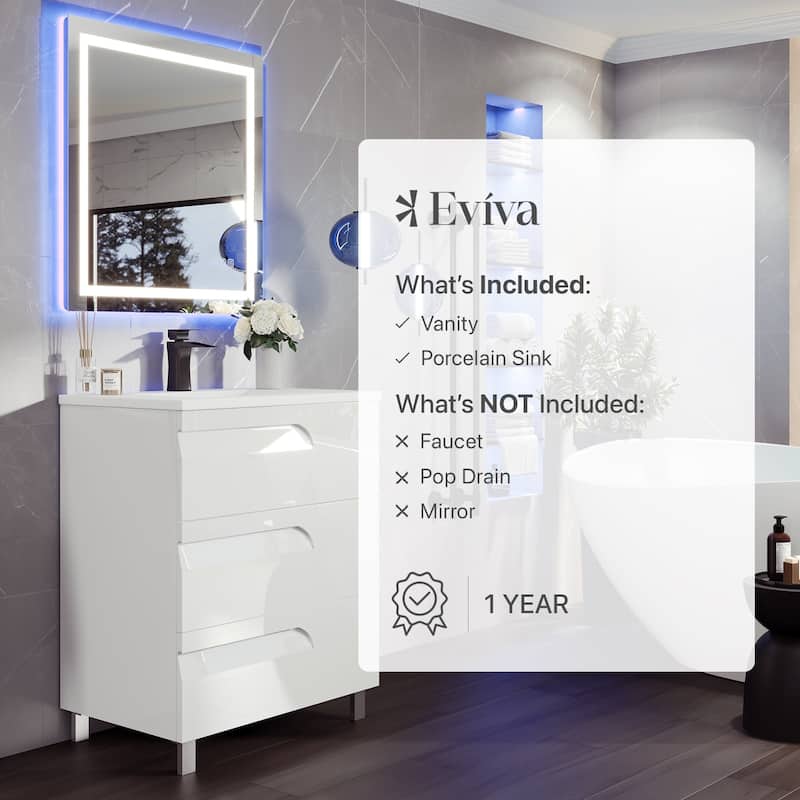 Eviva Joy 32"W White Freestanding Bath Vanity with Porcelain Top