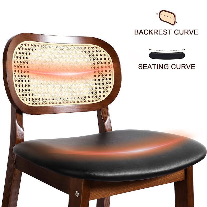 Wood Upholstered Counter Height Bar Stools with Rattan Back - 36.81"H x 17.72"W x 18.7"D