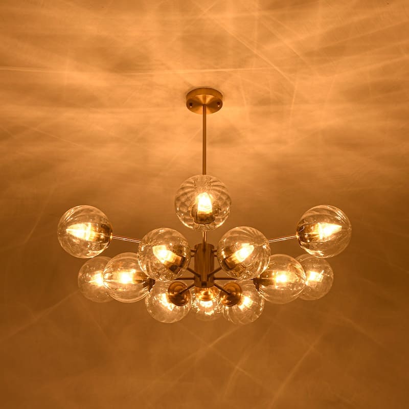 Glam 2-Tier Clear Ribbed Glass Bubble Sputnik Chandelier 35.4in