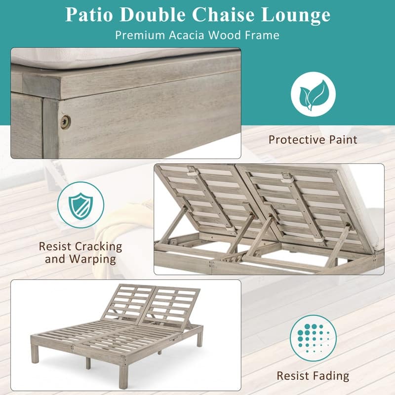 Spruce & Spring 5-Position Adjustable Backrest Double Outdoor Chaise Lounge